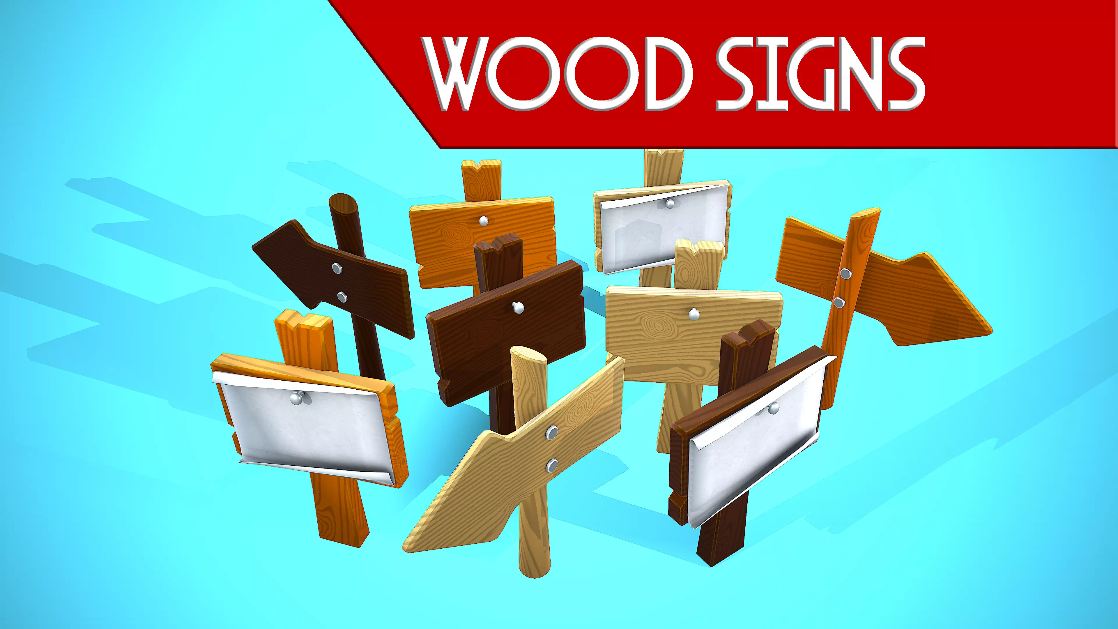 WOOD SIGNS CARTOON STYLIZED 3D Model Collection_0