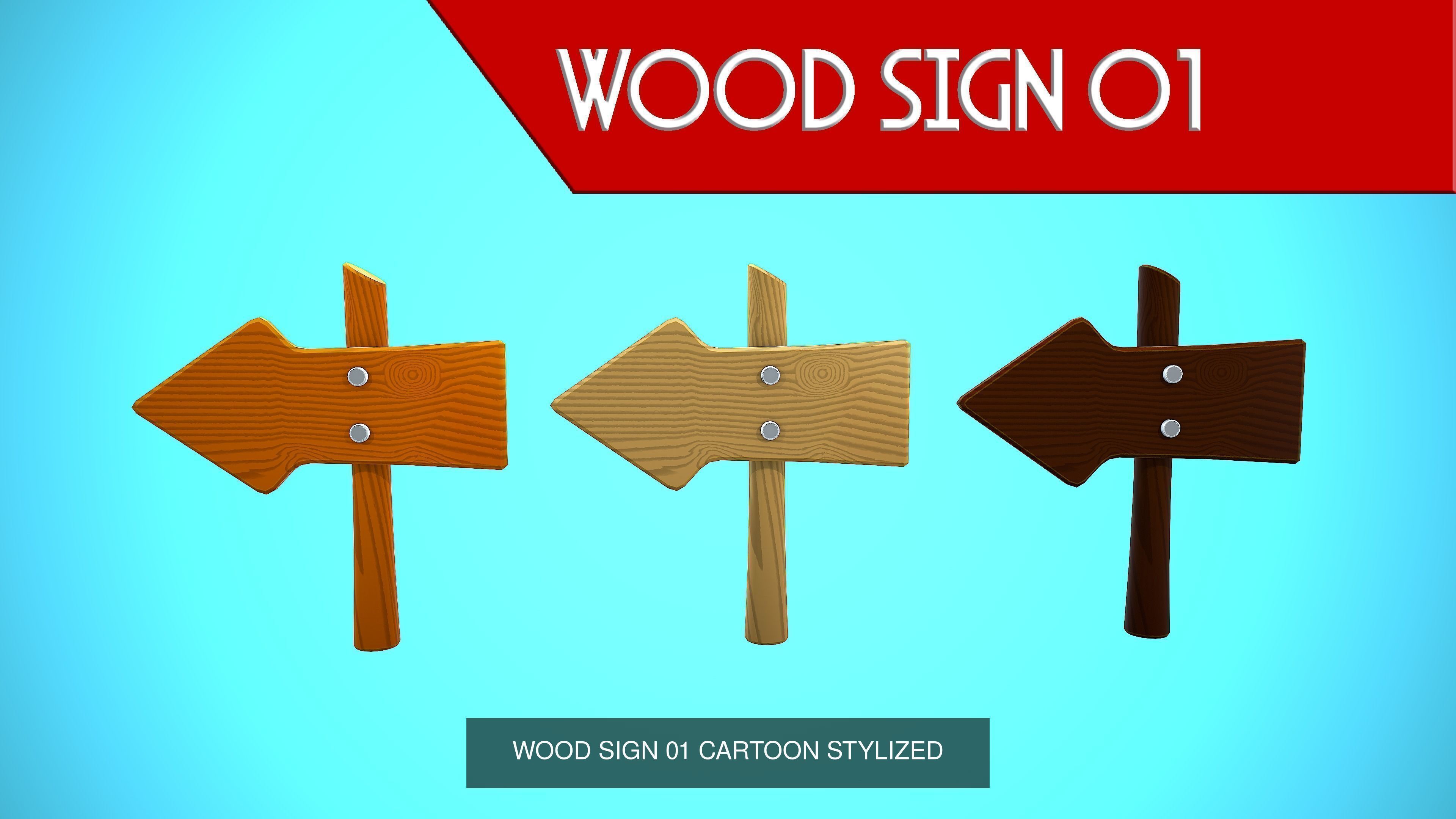 WOOD SIGNS CARTOON STYLIZED 3D Model Collection_12