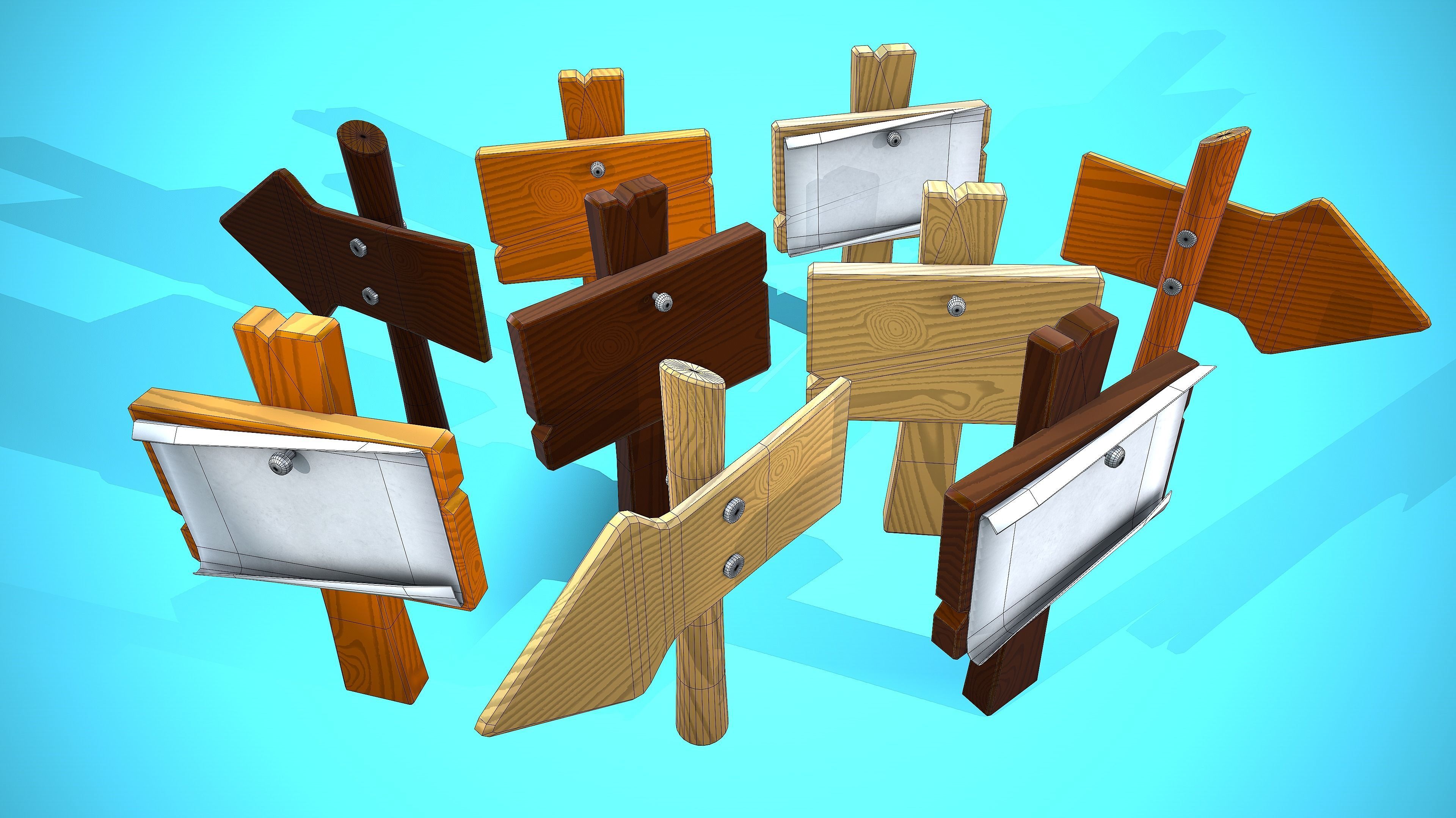 WOOD SIGNS CARTOON STYLIZED 3D Model Collection_13