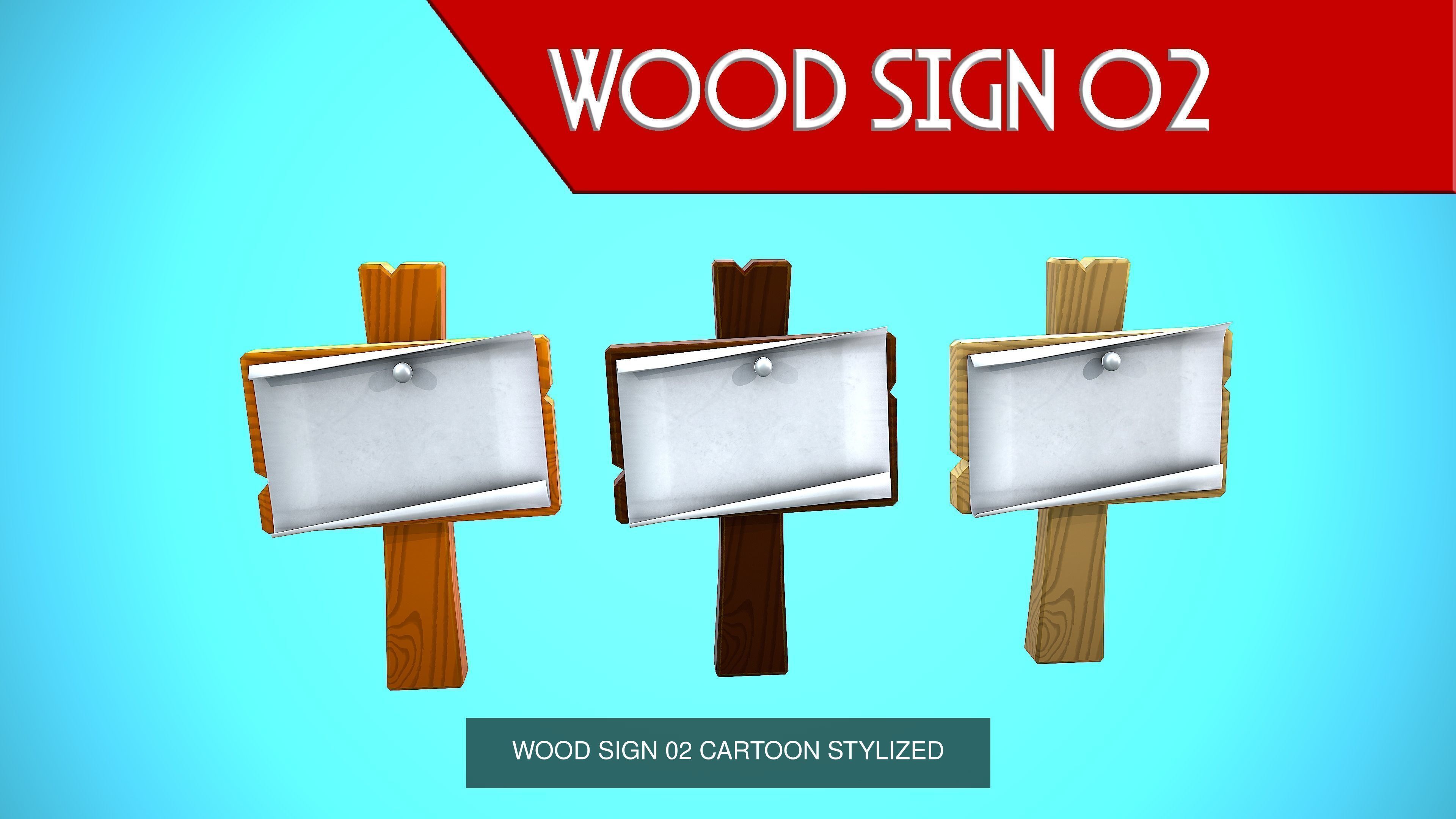 WOOD SIGNS CARTOON STYLIZED 3D Model Collection_14