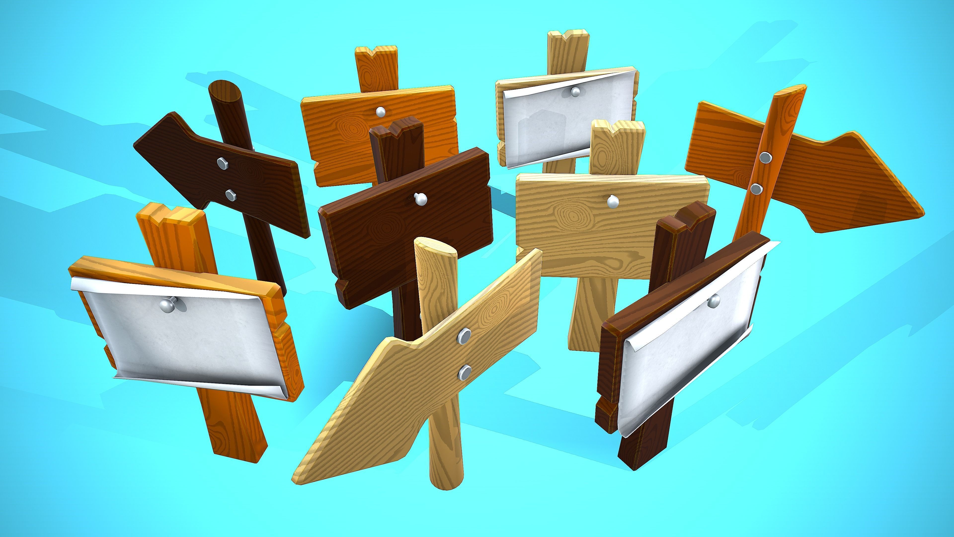WOOD SIGNS CARTOON STYLIZED 3D Model Collection_11