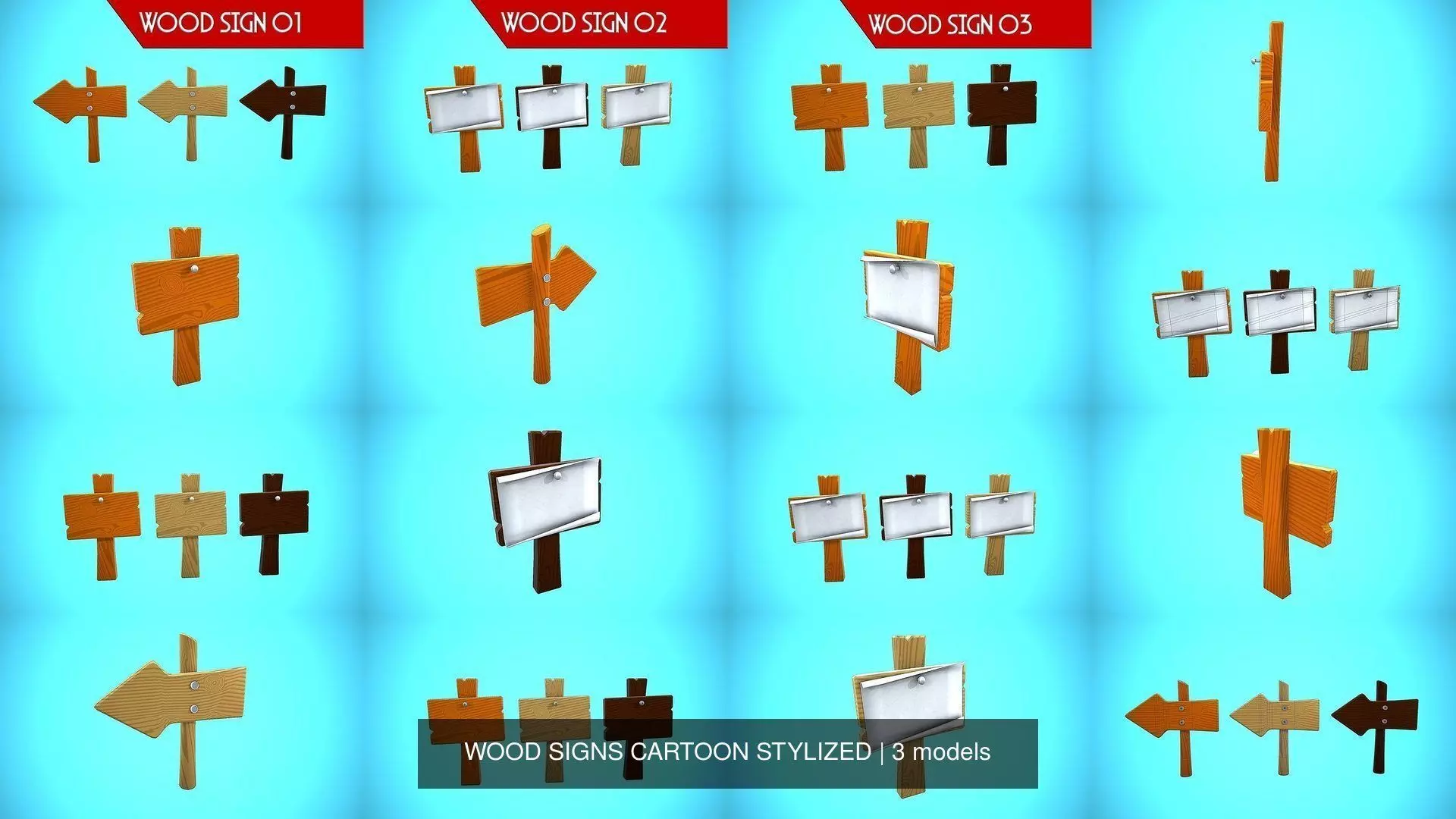 WOOD SIGNS CARTOON STYLIZED 3D Model Collection_10