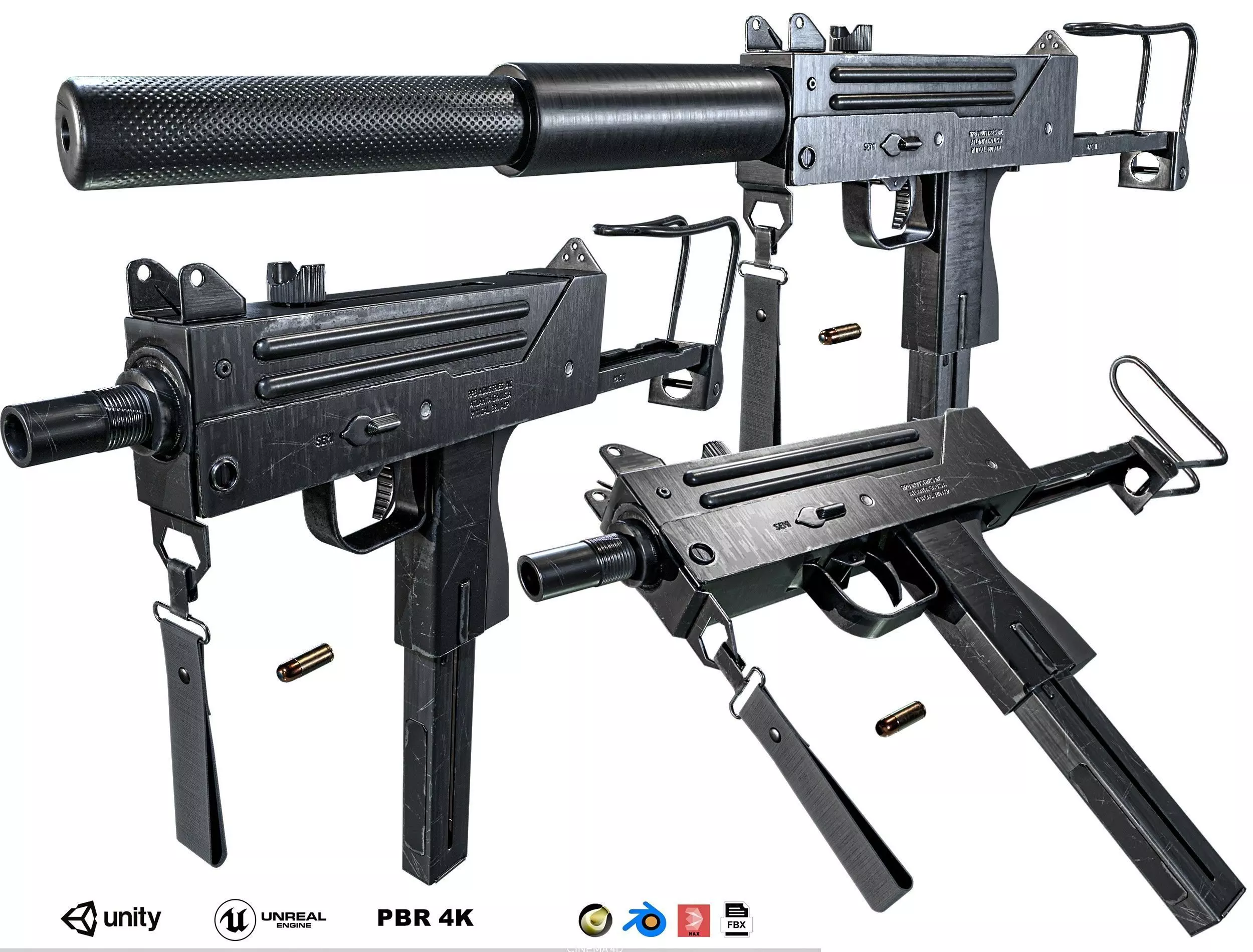 MAC 11 SMG  PACK Low-poly 3D model_0