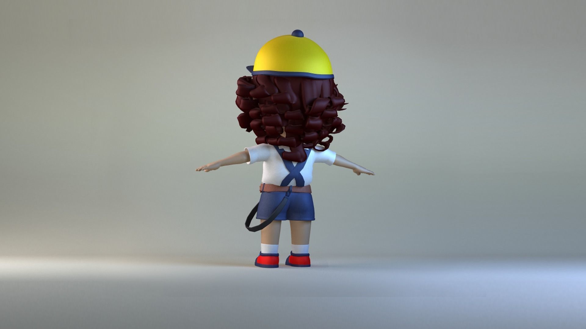 Cartoon delivery girl  student sister kid 3D model_4