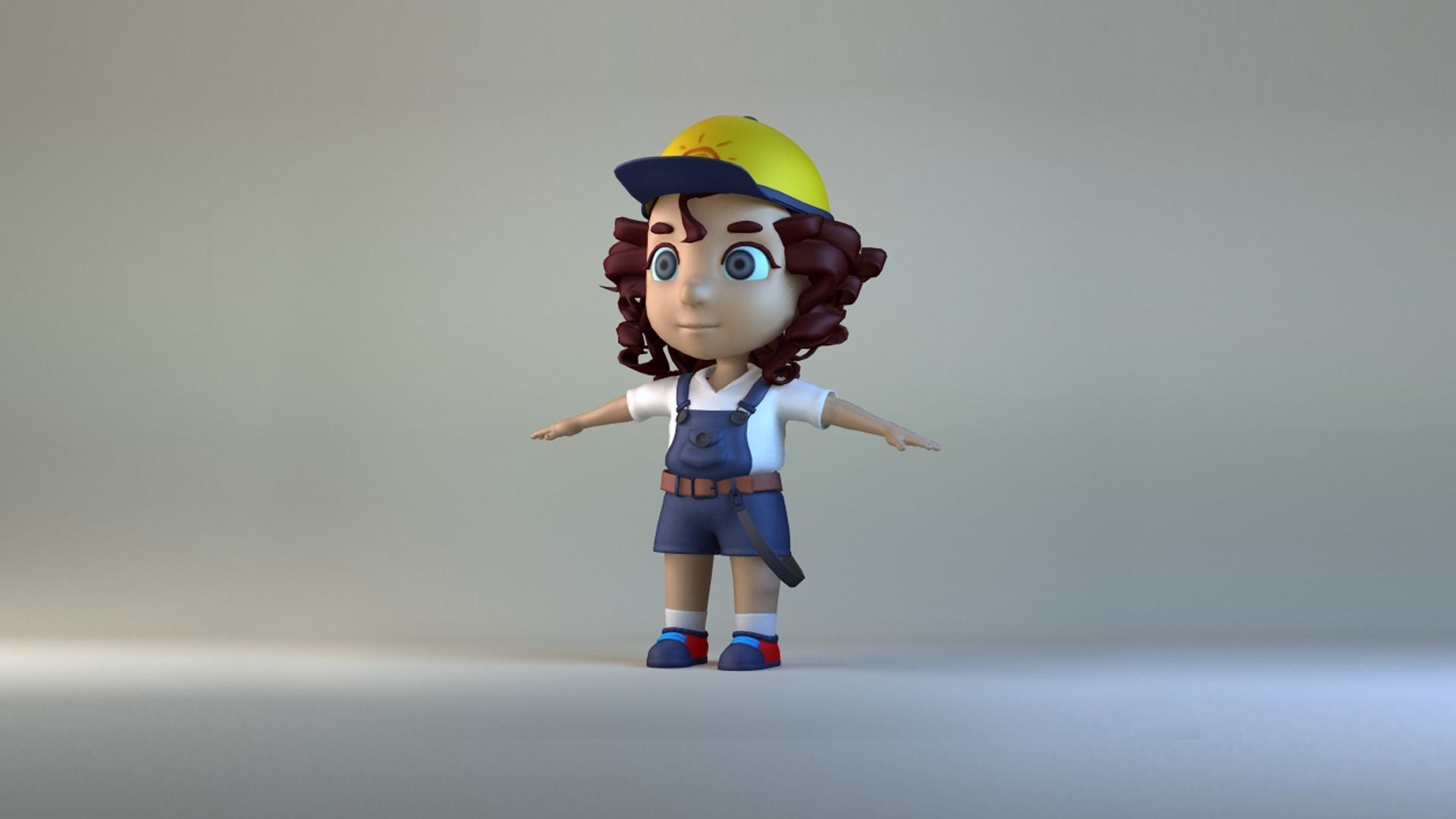 Cartoon delivery girl  student sister kid 3D model_1