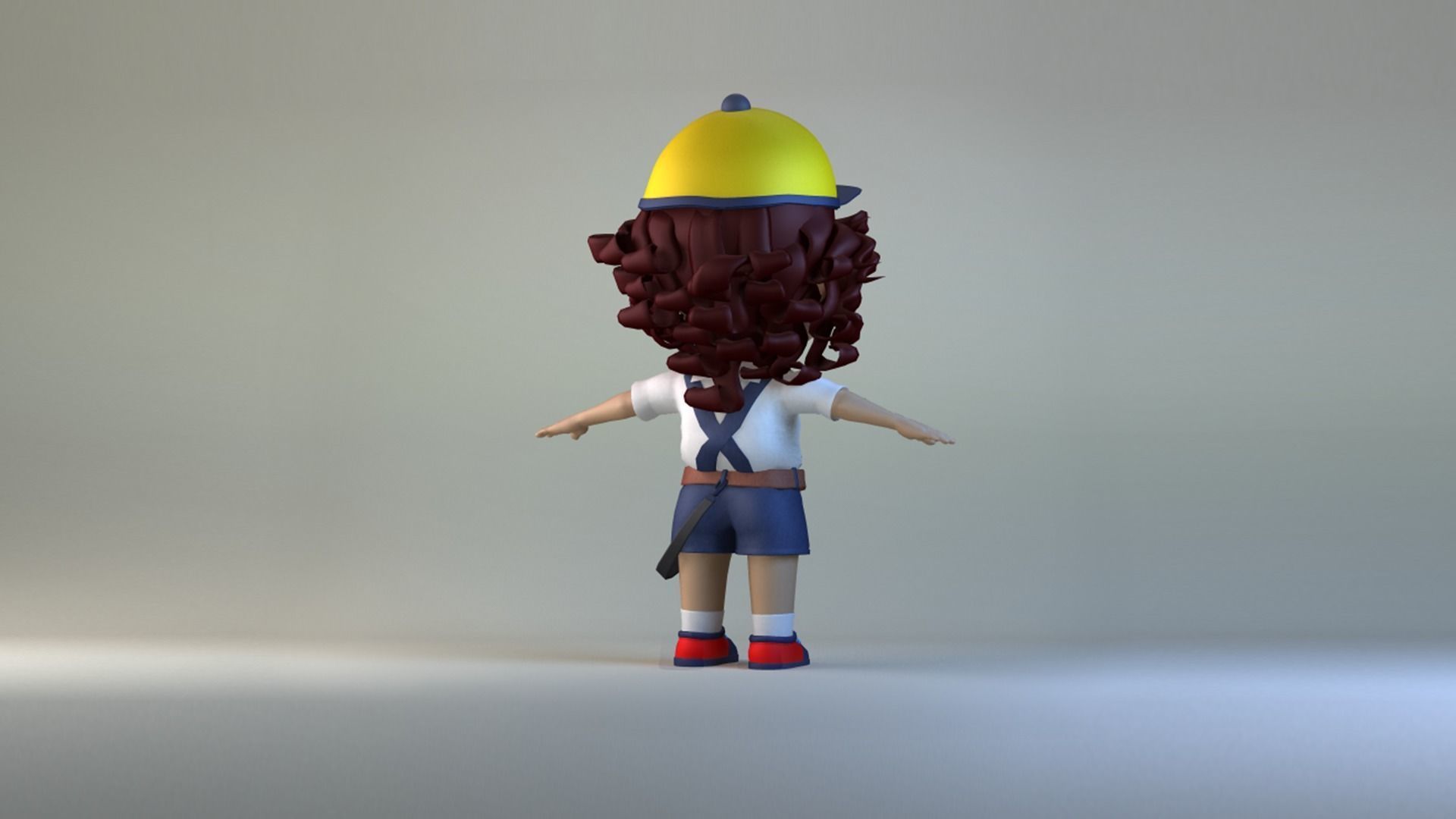 Cartoon delivery girl  student sister kid 3D model_2