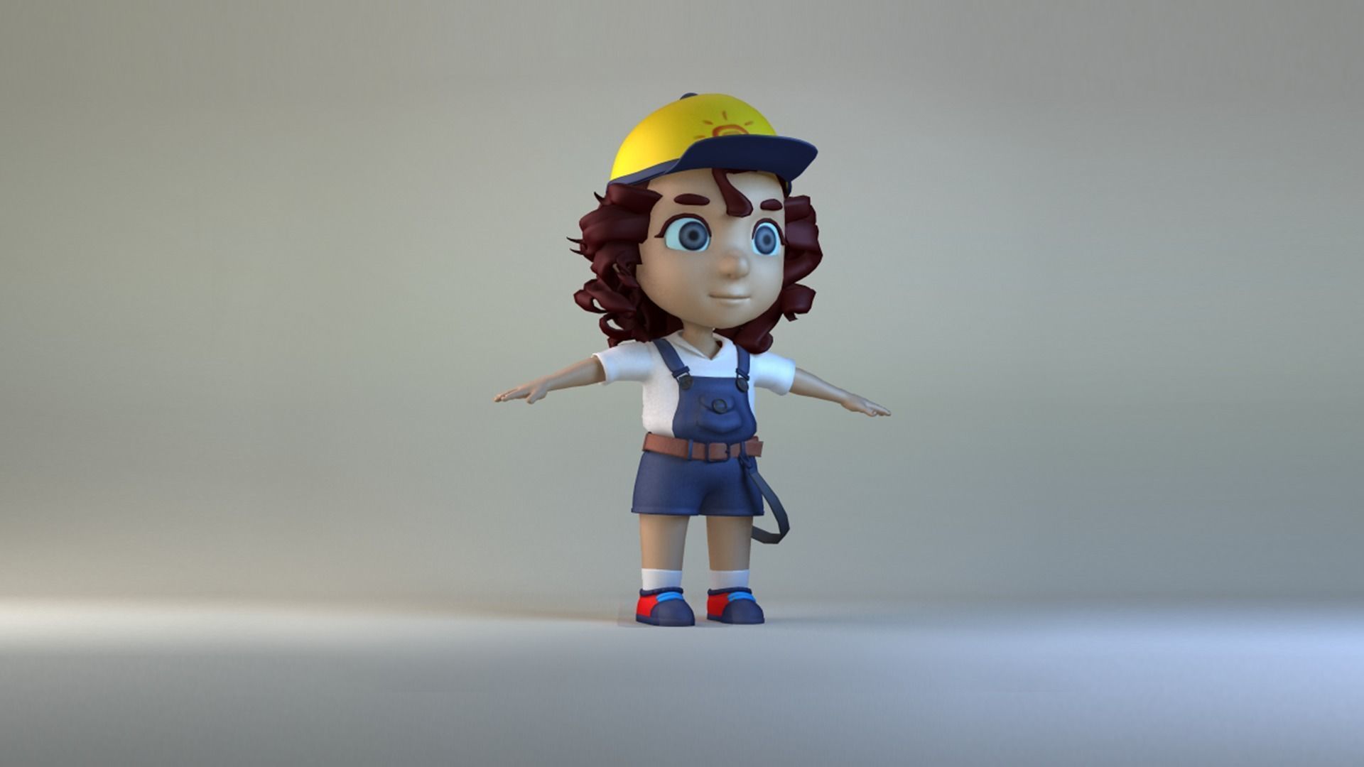 Cartoon delivery girl  student sister kid 3D model_3