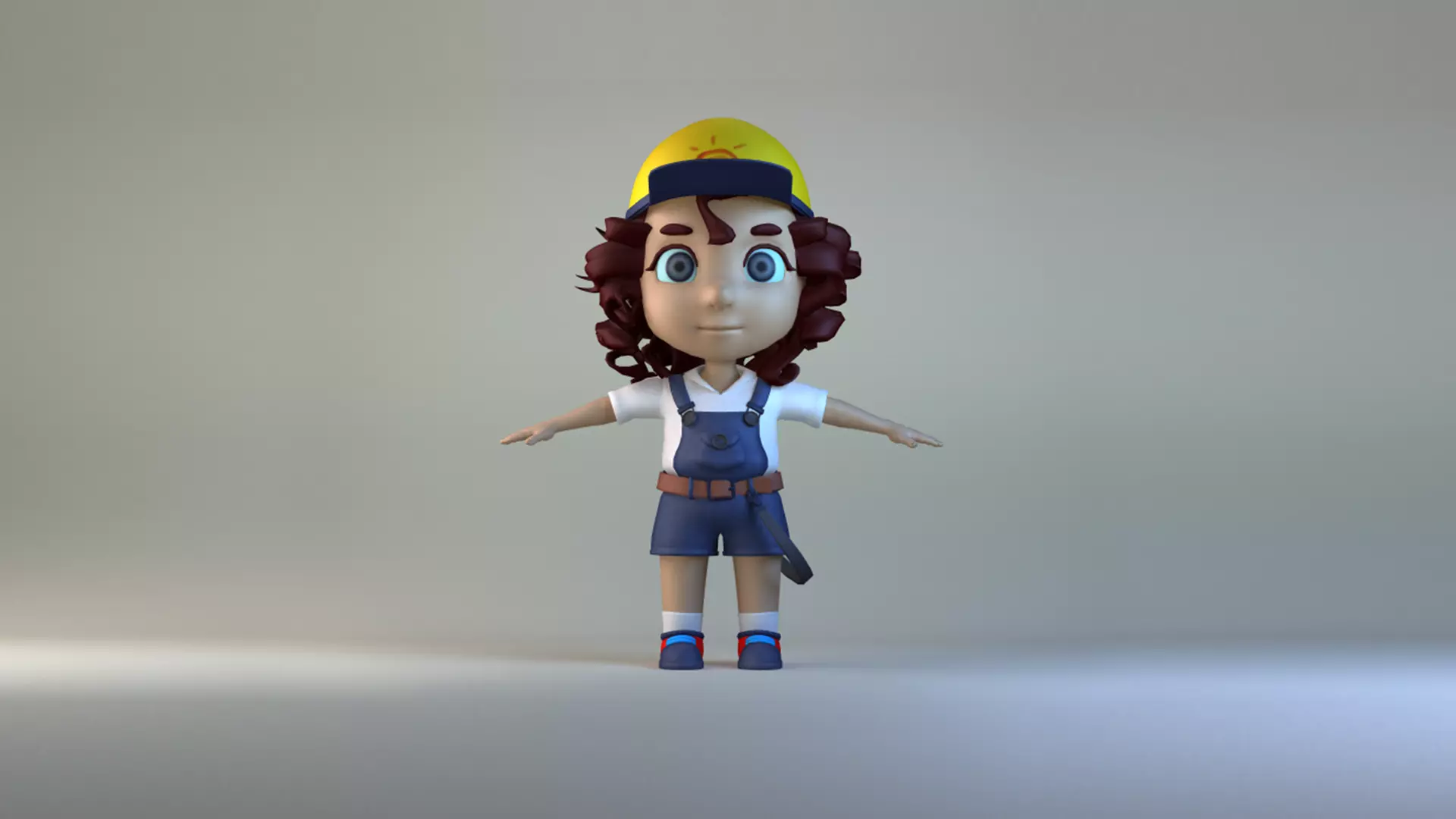 Cartoon delivery girl  student sister kid 3D model_0
