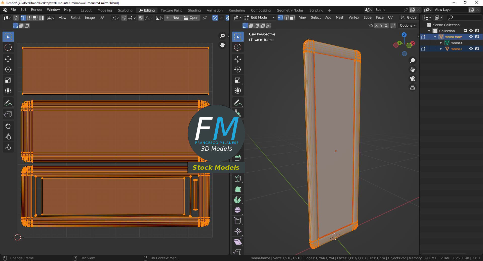 Wall mounted mirror 3D model_10