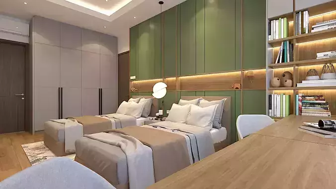 Design Interior Twin Children Bedroom