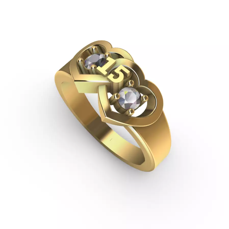 Anillo de 15 2 corazones  3D print model_0