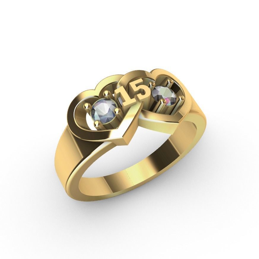Anillo de 15 2 corazones  3D print model_1