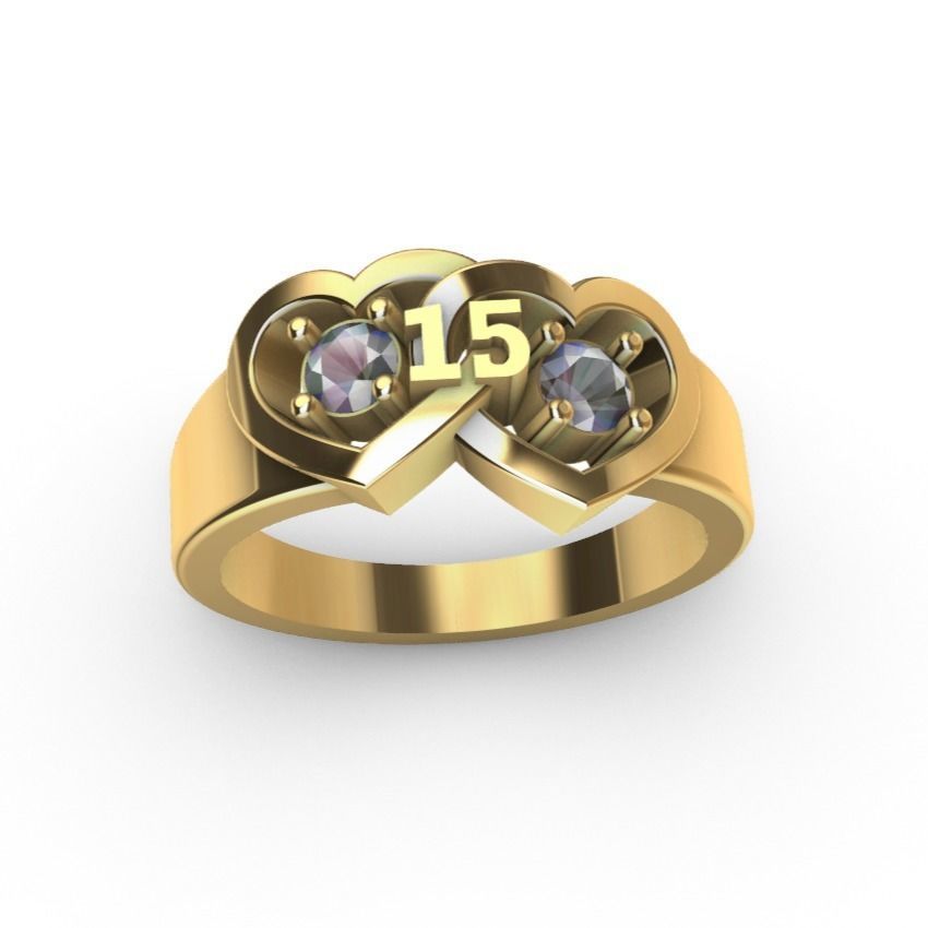 Anillo de 15 2 corazones  3D print model_2