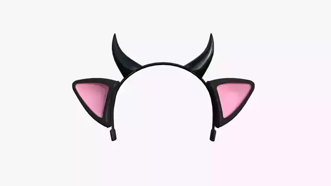 Furry Ears Tiara J01 Black - Headband Character Design Low-poly 3D model