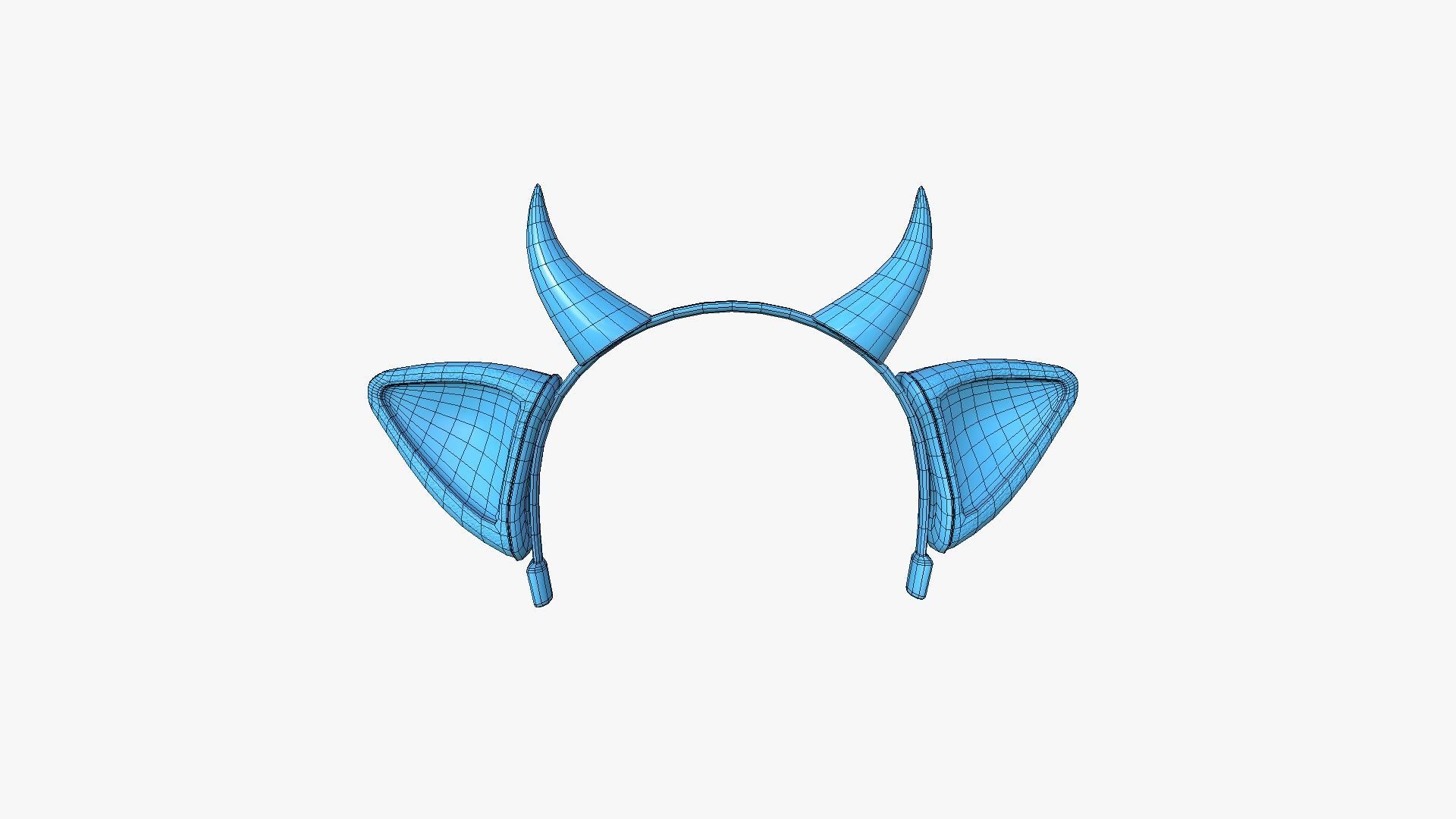 Furry Ears Tiara J01 Black - Headband Character Design Low-poly 3D model_13