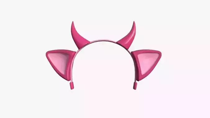 Furry Ears Tiara J02 Pink - Headband Character Design Low-poly 3D model
