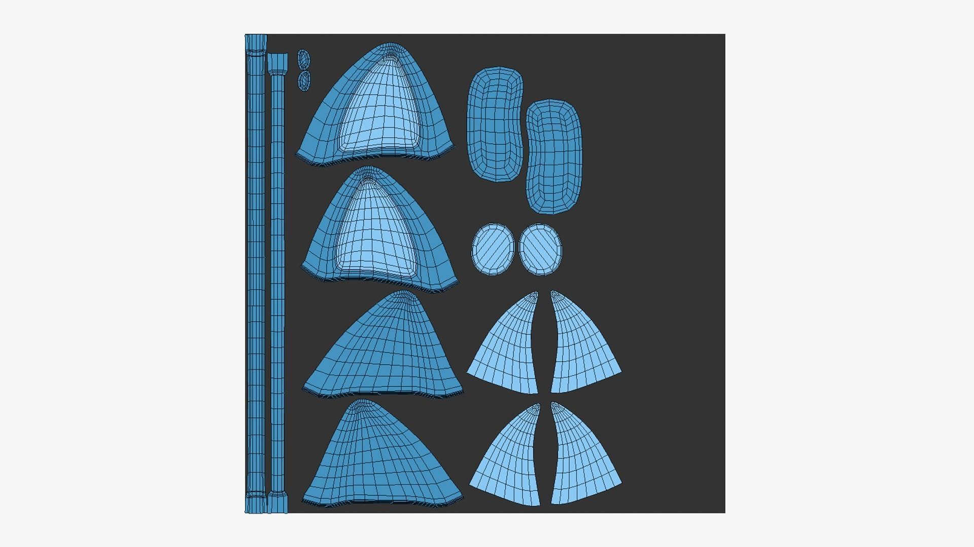 Furry Ears Tiara J03 Blue - Headband Character Design Low-poly 3D model_5