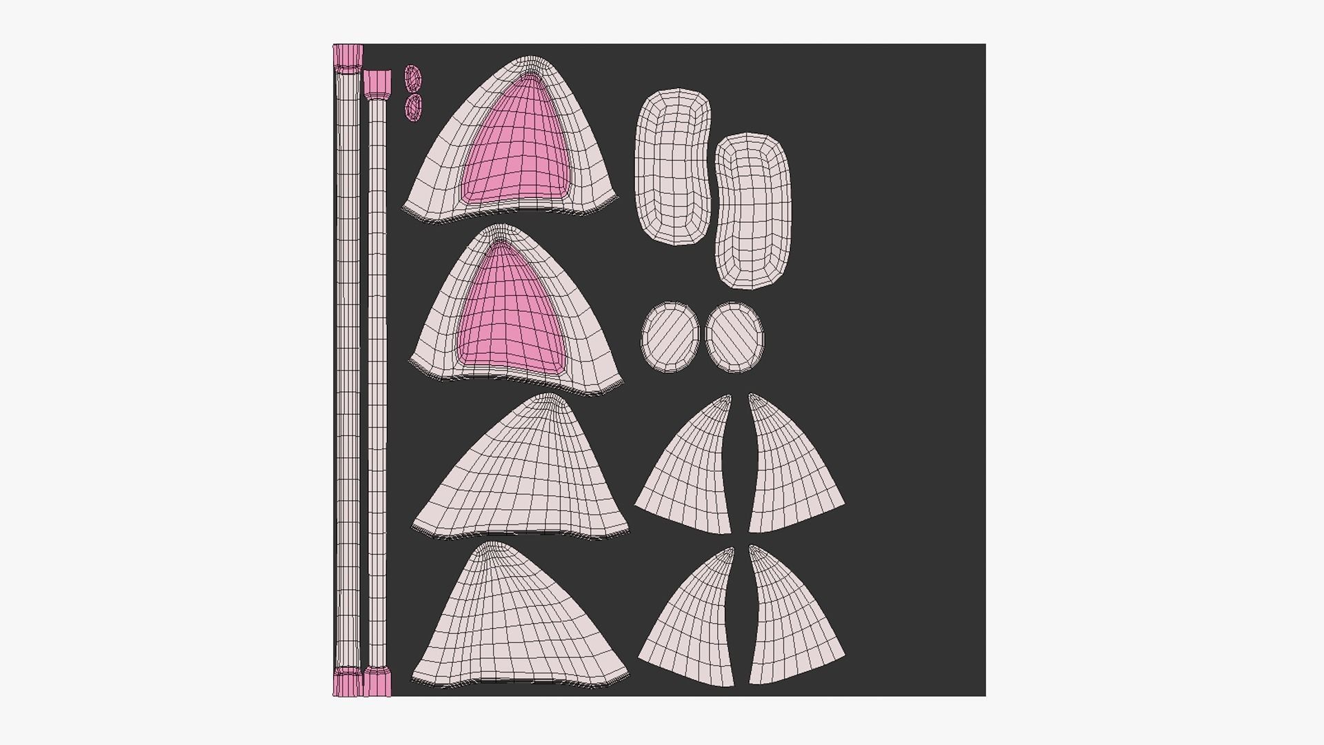 Furry Ears Tiara J06 White - Headband Character Design Low-poly 3D model_5