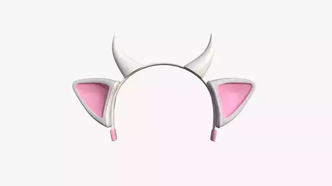 Furry Ears Tiara J06 White - Headband Character Design Low-poly 3D model