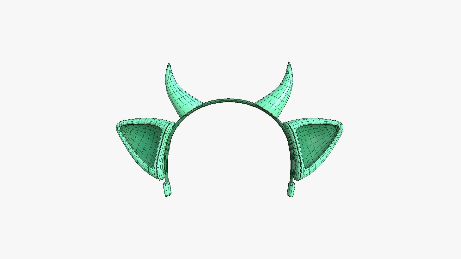 Furry Ears Tiara J07 Green - Headband Character Design Low-poly 3D model_6