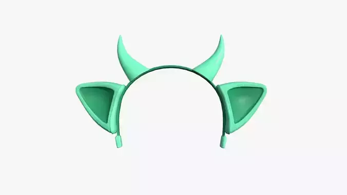 Furry Ears Tiara J07 Green - Headband Character Design Low-poly 3D model