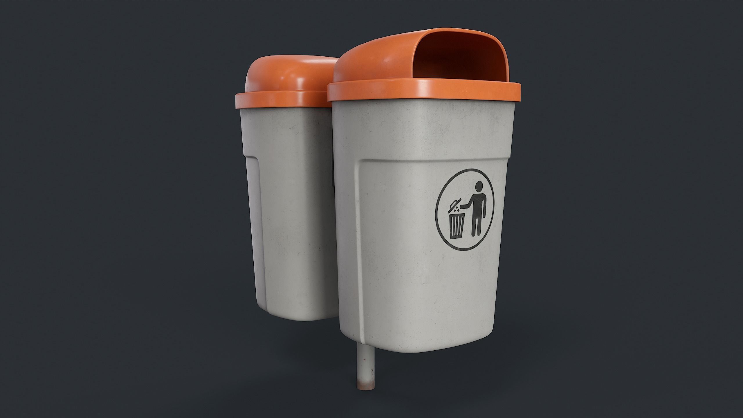 Street Trash Can 37 PBR Game Ready Low-poly 3D model_2