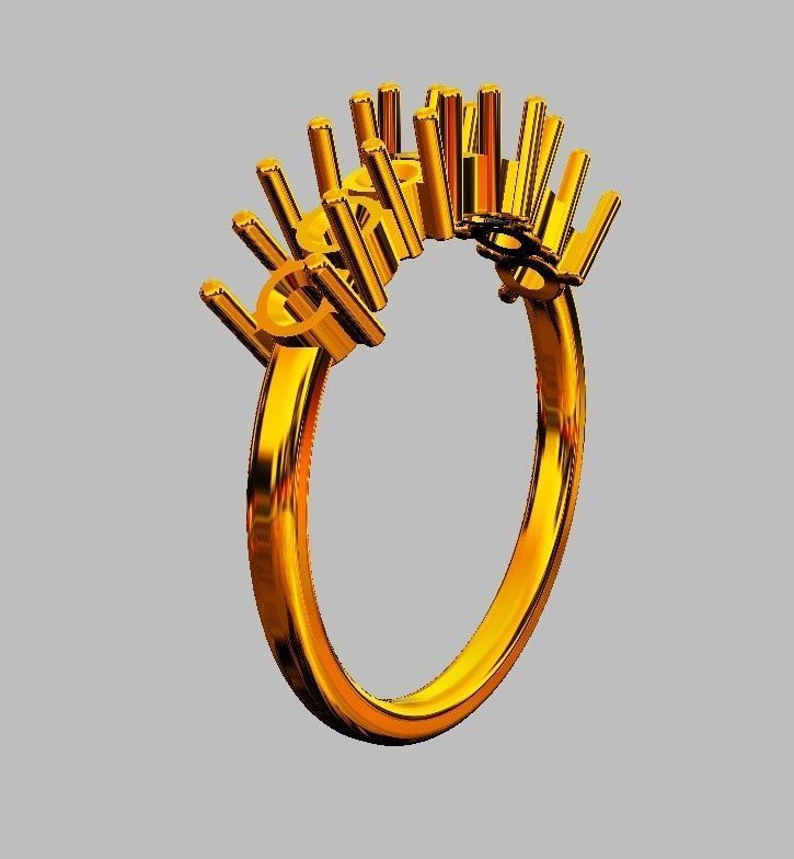 Round Gemstone Half Band 3D print model_11