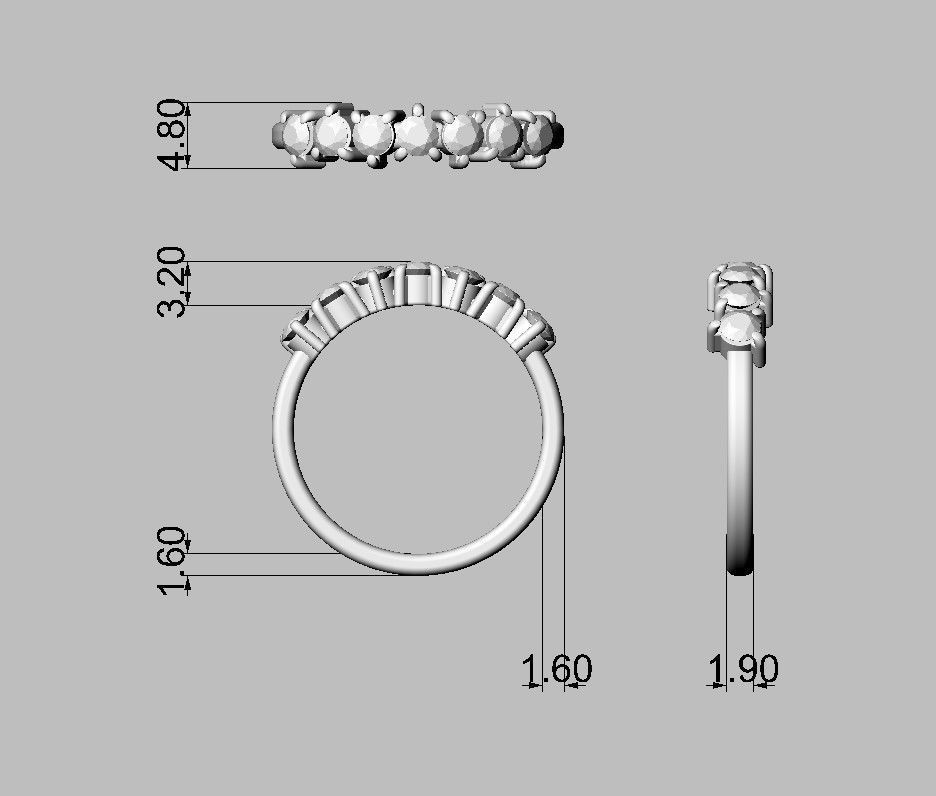 Round Gemstone Half Band 3D print model_4