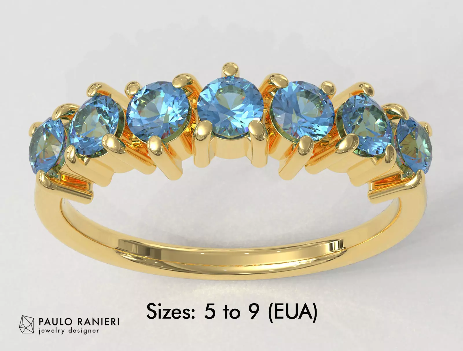 Round Gemstone Half Band 3D print model_0