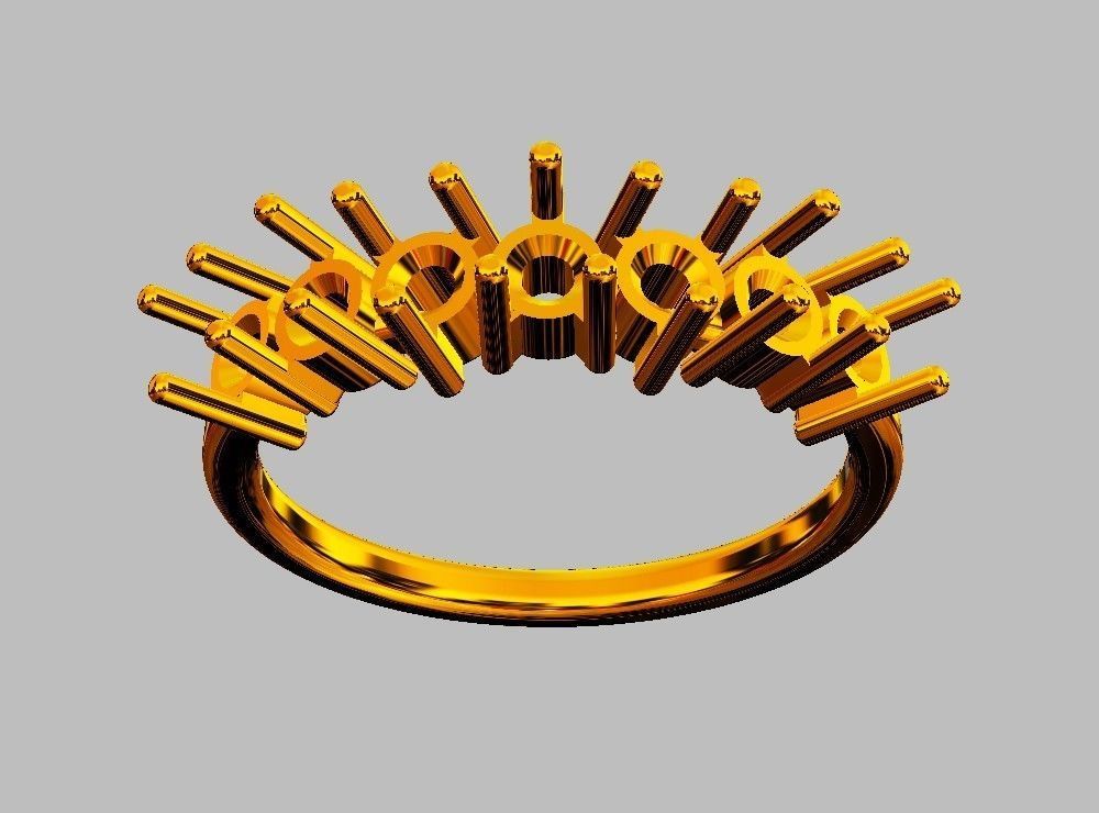 Round Gemstone Half Band 3D print model_7