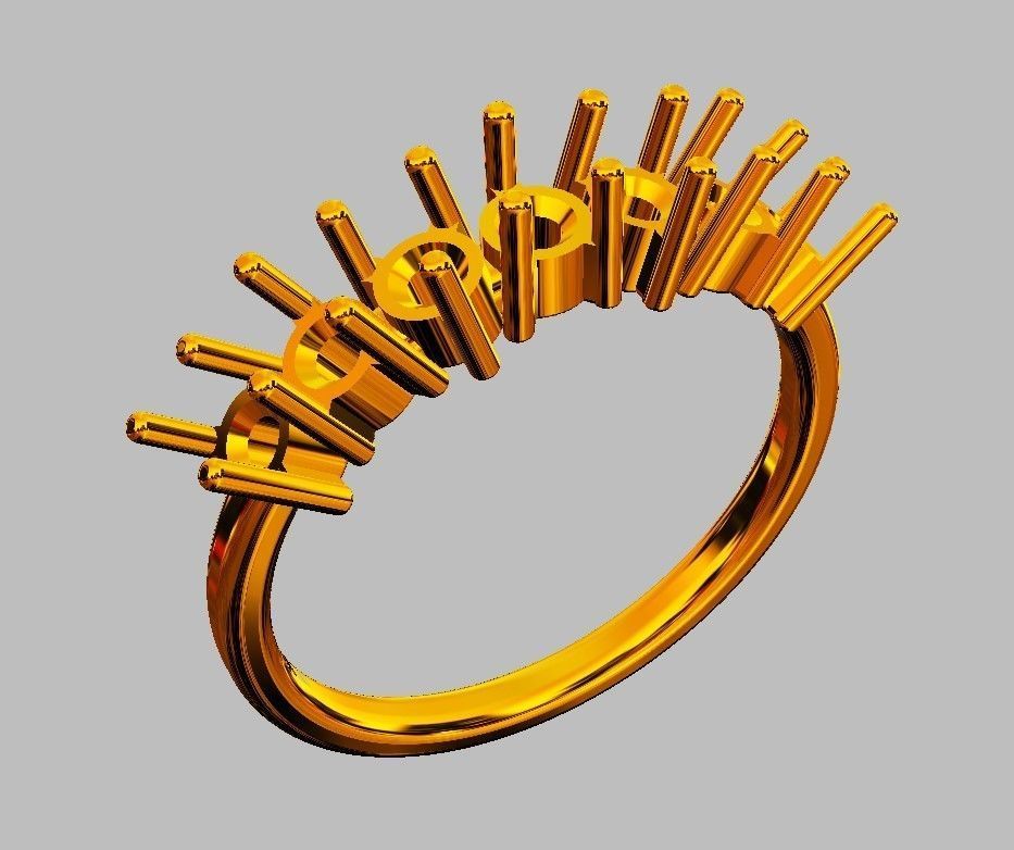 Round Gemstone Half Band 3D print model_8