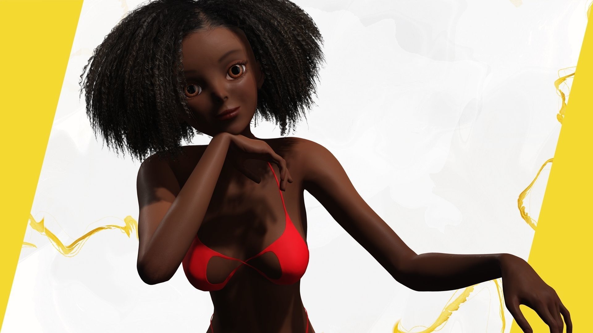 Afro American Female Character African Low-poly 3D model_7