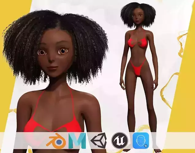 Afro American Female Character African  Low-poly 3D model
