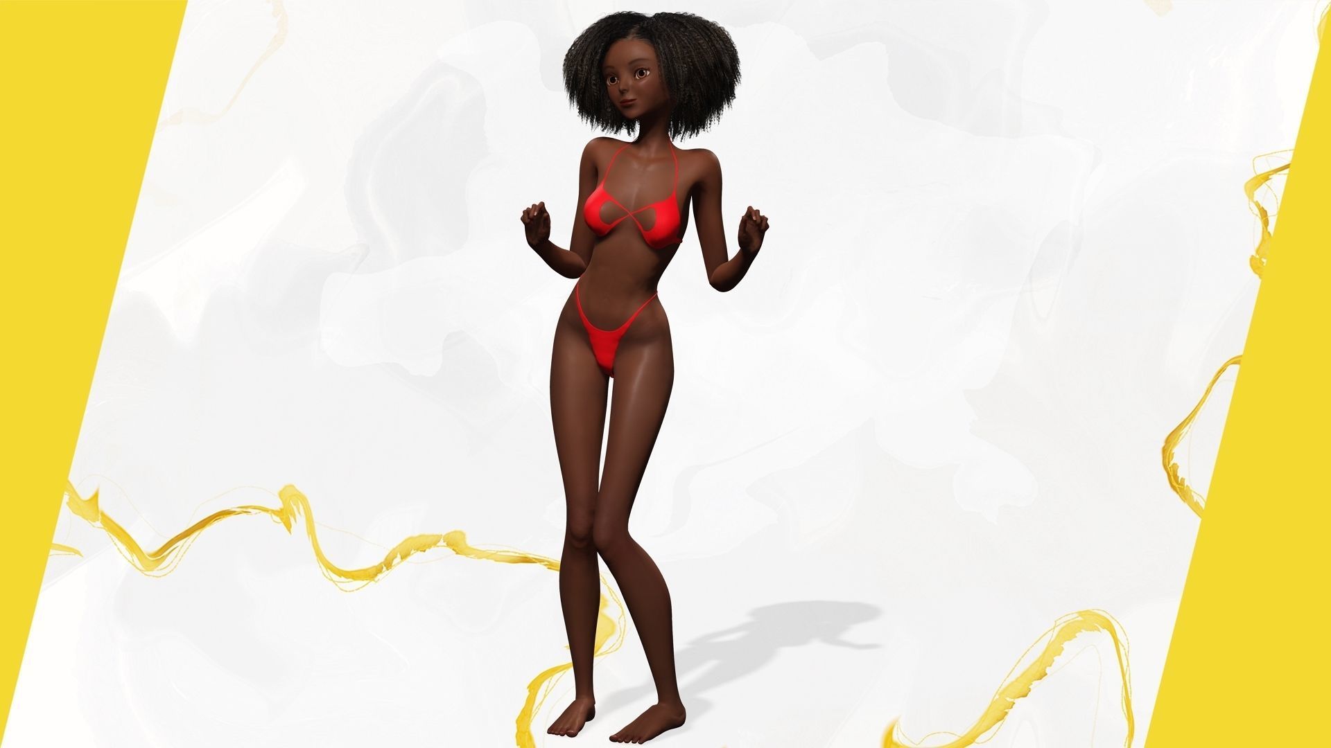 Afro American Female Character African Low-poly 3D model_1