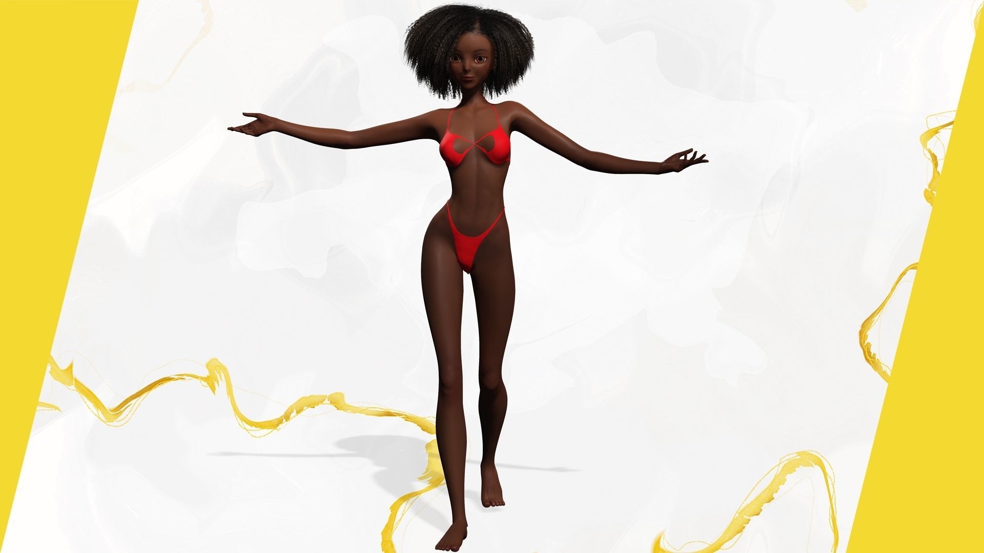 Afro American Female Character African Low-poly 3D model_2
