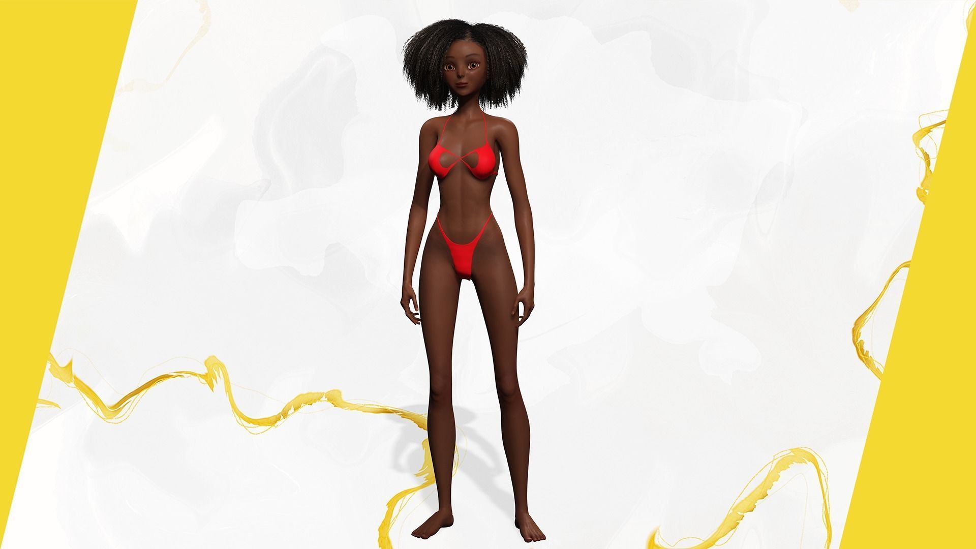 Afro American Female Character African Low-poly 3D model_4