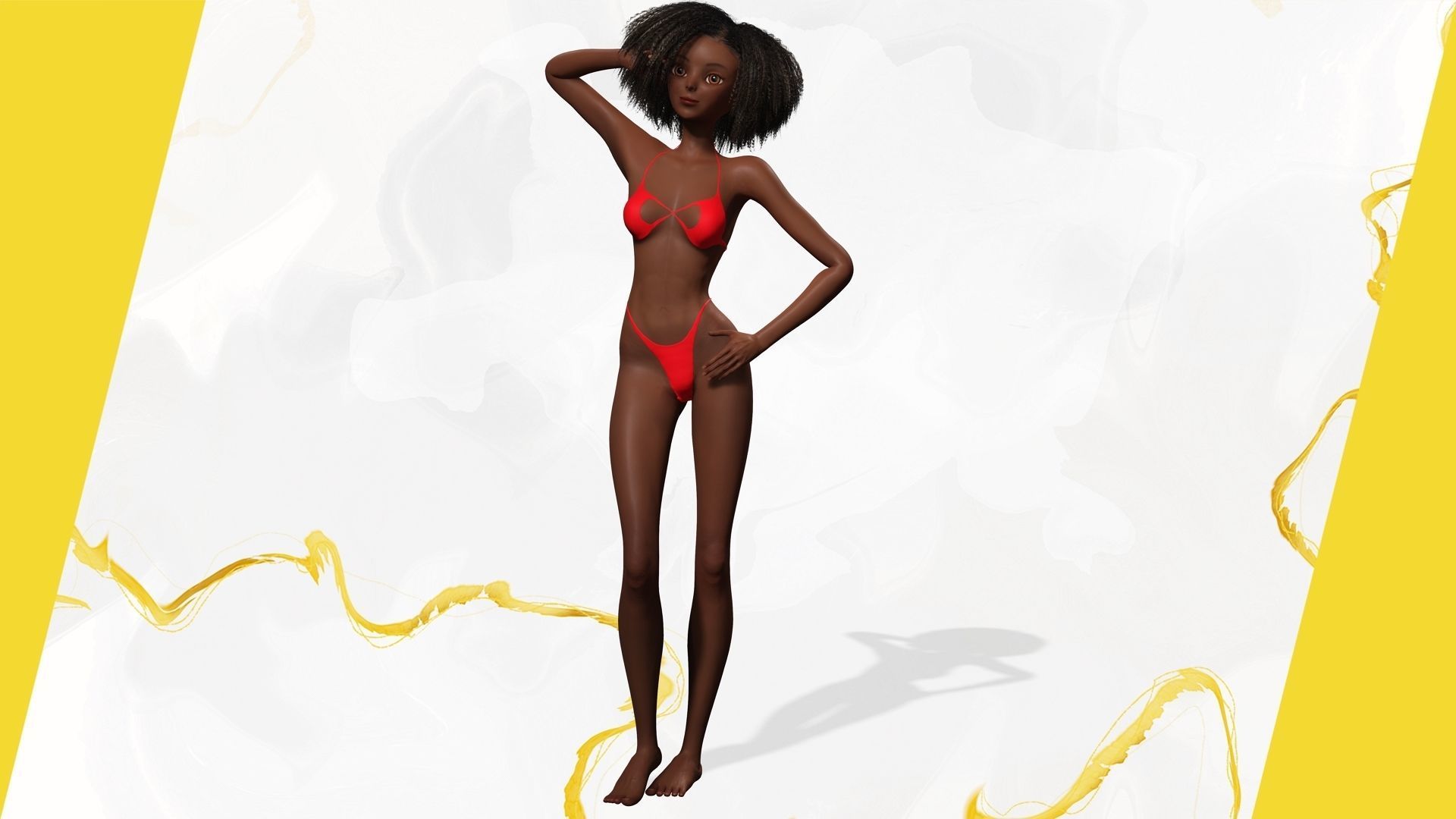 Afro American Female Character African Low-poly 3D model_12