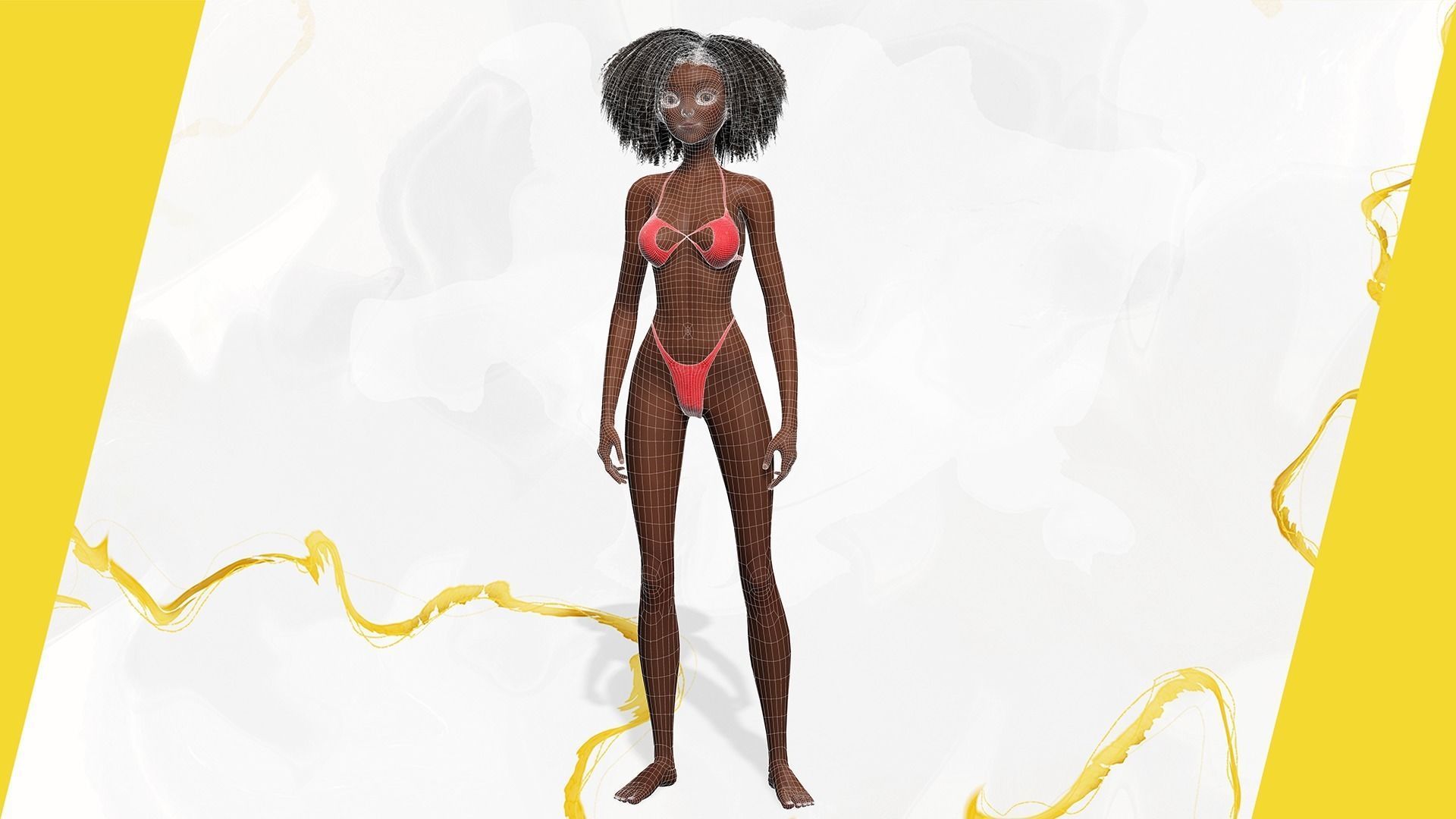 Afro American Female Character African Low-poly 3D model_38