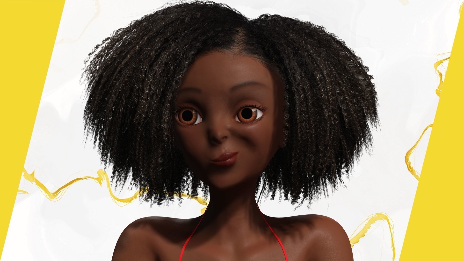 Afro American Female Character African Low-poly 3D model_15