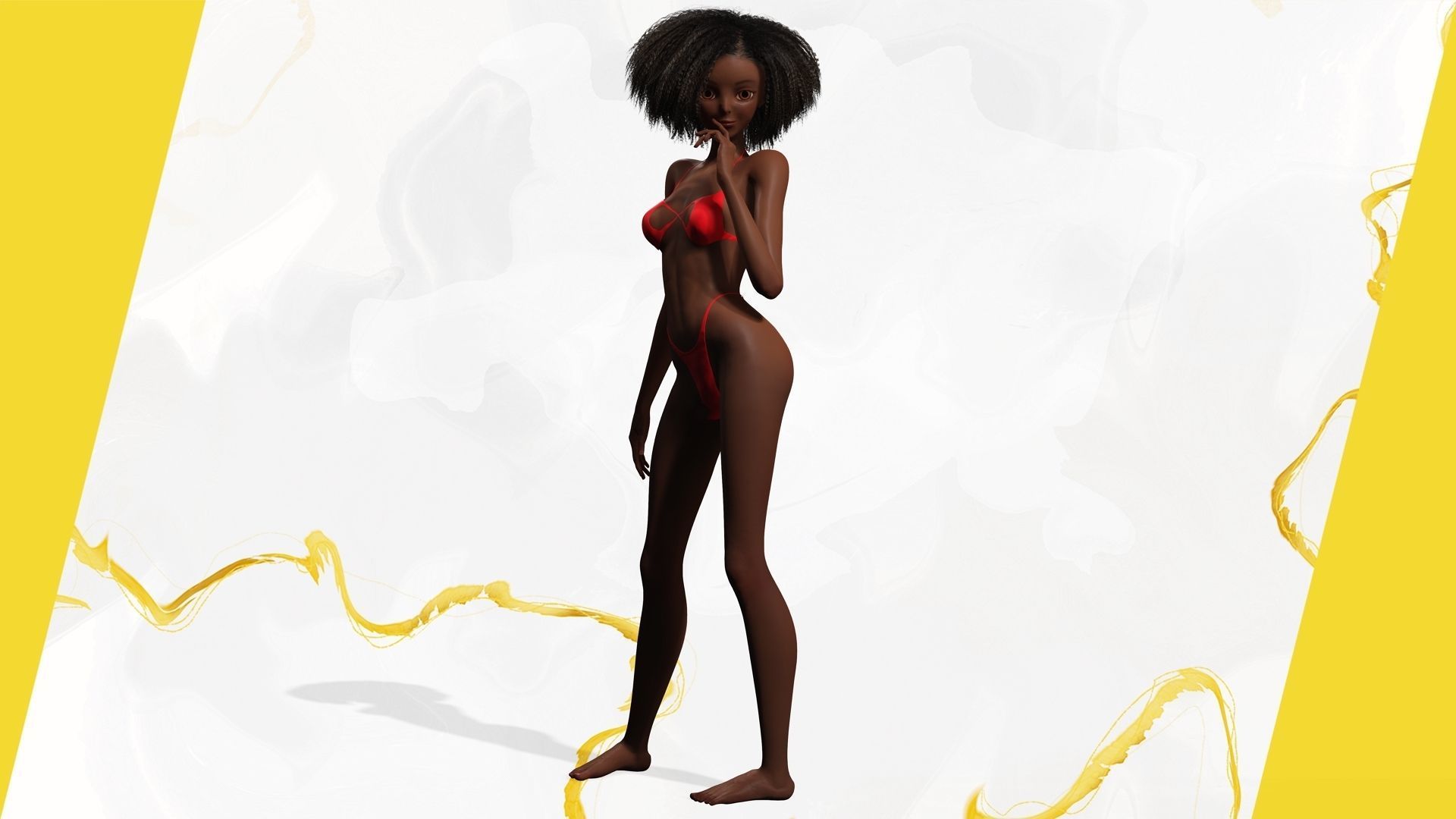 Afro American Female Character African Low-poly 3D model_11