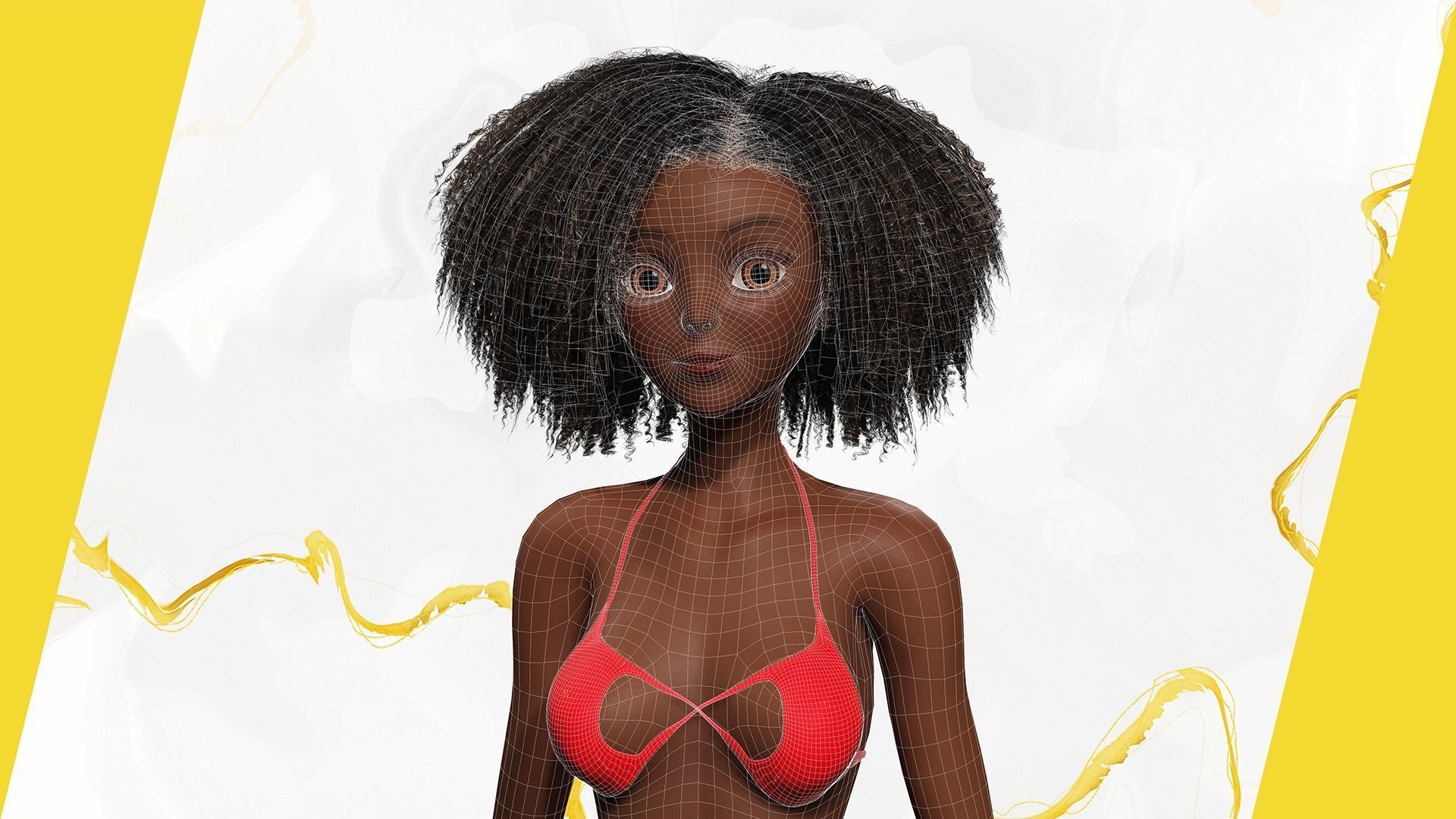 Afro American Female Character African Low-poly 3D model_39