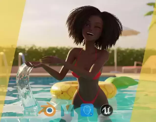 Afro American Female Character African Low-poly 3D model Afro American Female Character African Low-poly 3D model