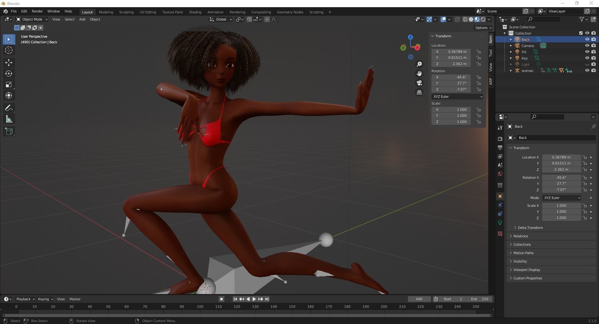 Afro American Female Character African Low-poly 3D model_21