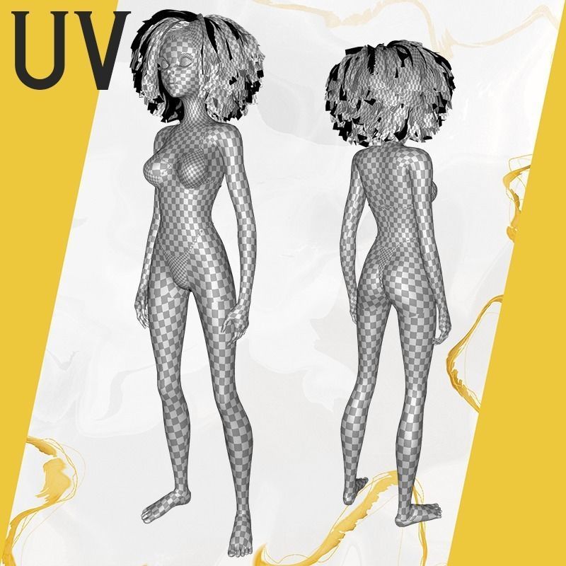 Afro American Female Character African Low-poly 3D model_36