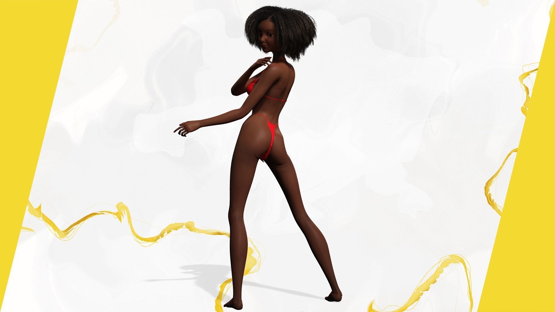 Afro American Female Character African Low-poly 3D model_10