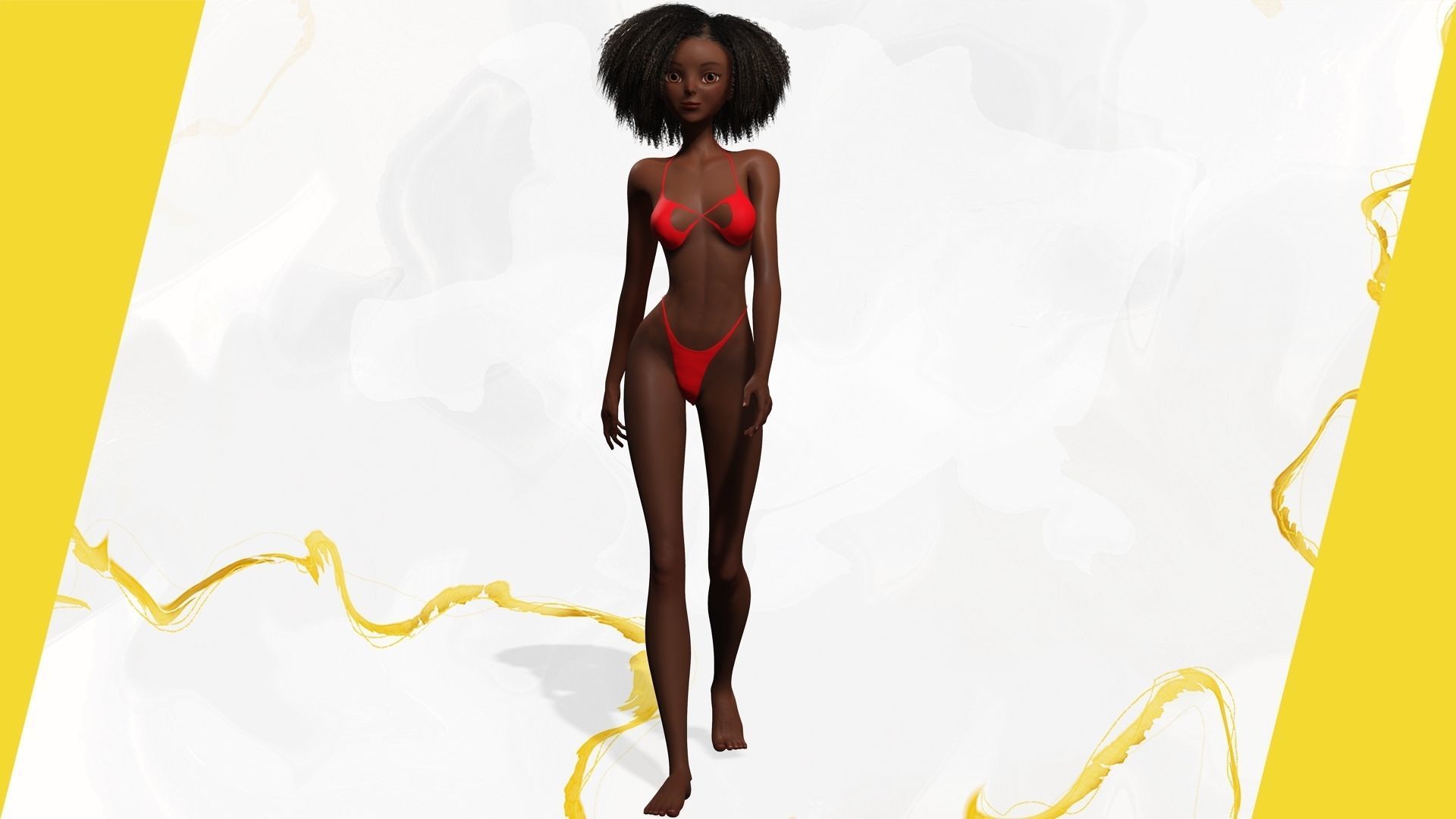 Afro American Female Character African Low-poly 3D model_6
