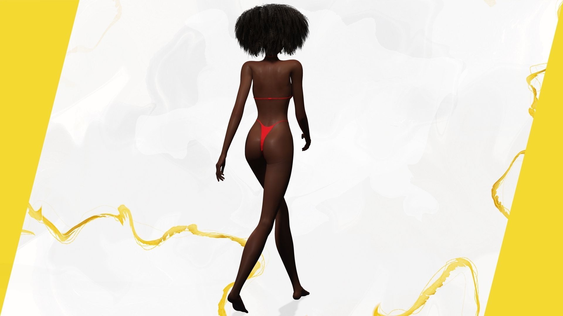Afro American Female Character African Low-poly 3D model_13