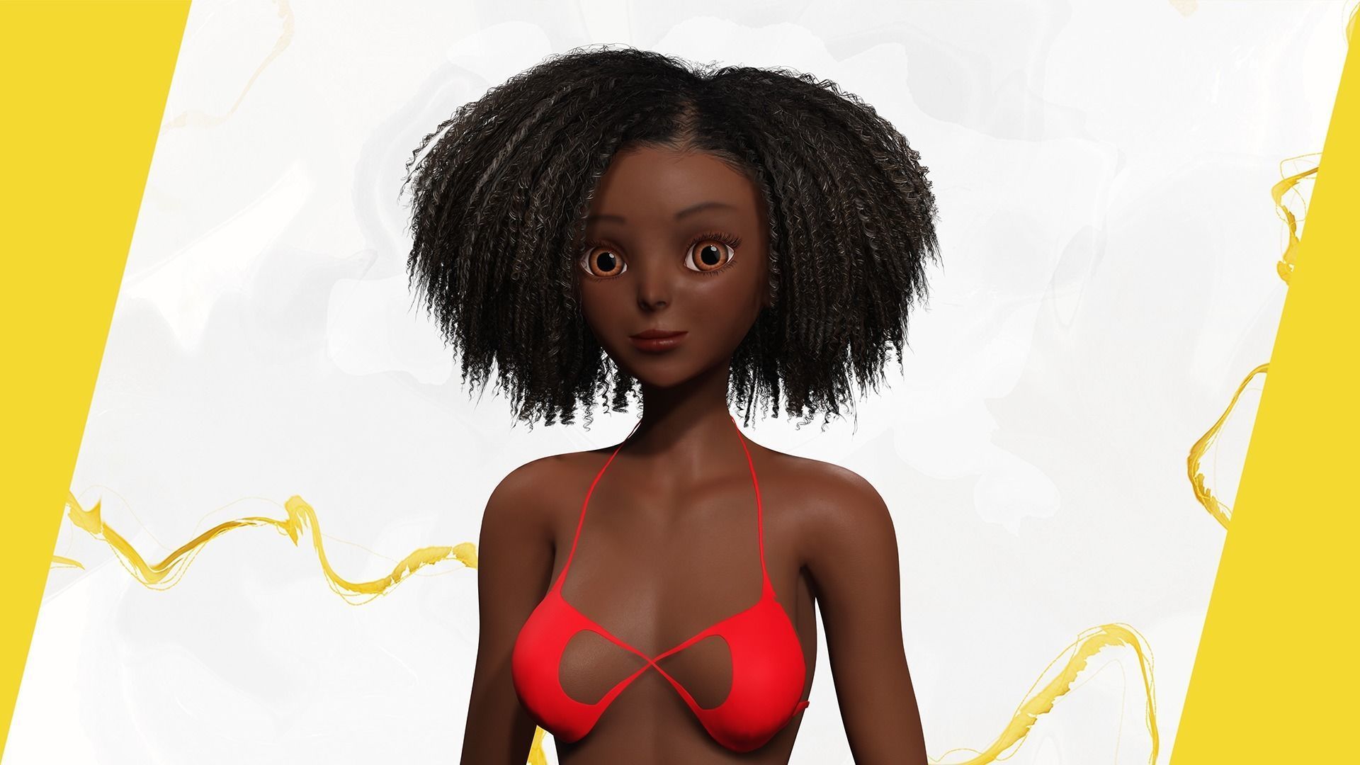 Afro American Female Character African Low-poly 3D model_9