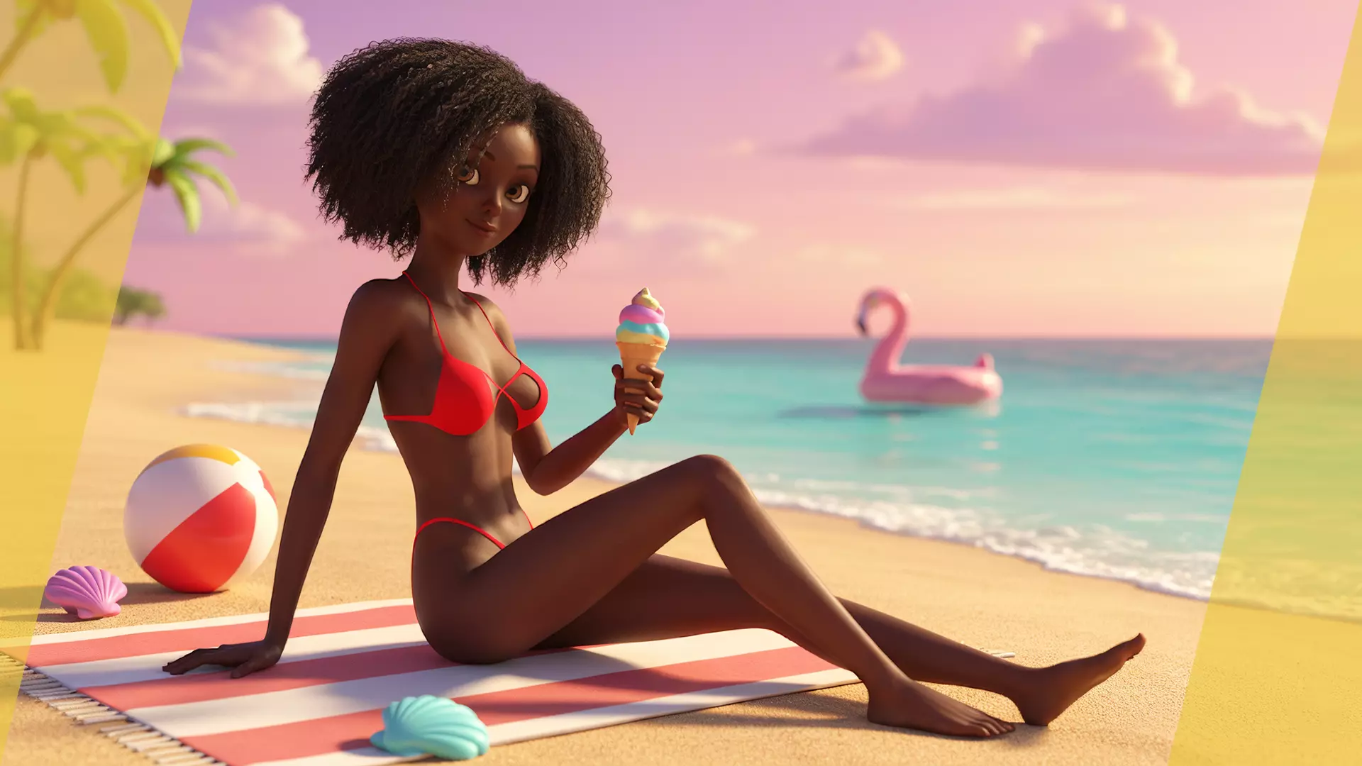 Afro American Female Character African Low-poly 3D model_3