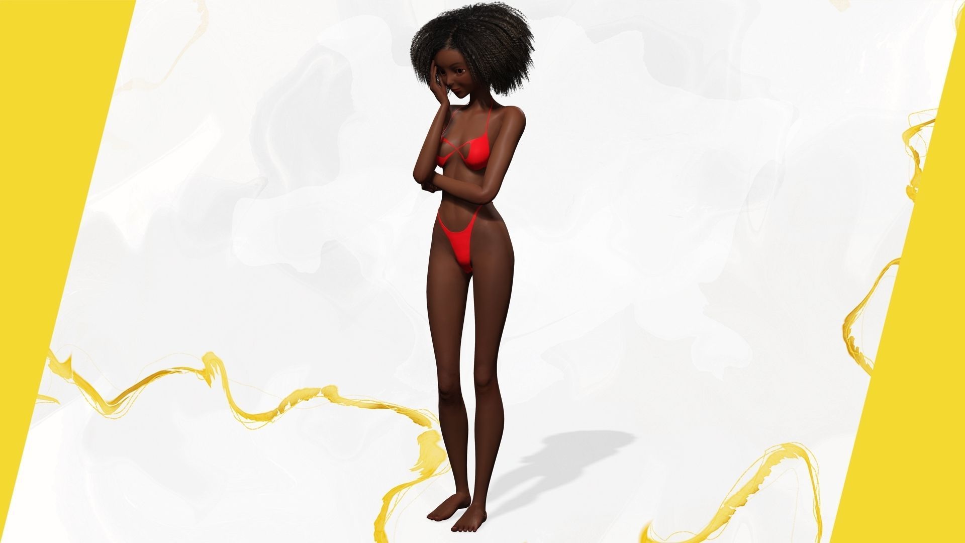 Afro American Female Character African Low-poly 3D model_5